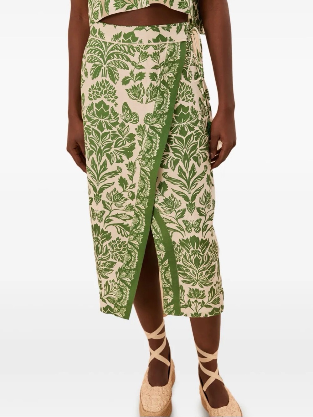 FARM Rio Green Delicate Tapestry Lenzing Ecovero Euroflax Midi Skirt NWT